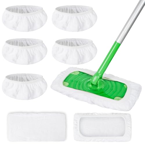 5 Pack Reusable 100% Cotton Mop Pads Compatible with Swiffer Sweeper Mop, Wet and Dry Flat mop Cover, Washable Mop Pads for Surface/Hardwood Floor Cleaning (Mop is Not Included) - color: White 5 Pack