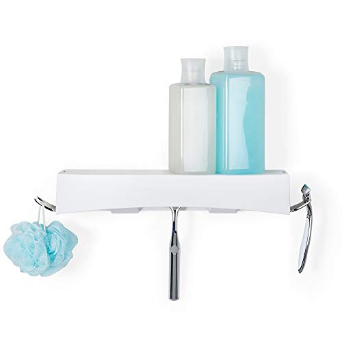 Better Living Clever Flip Shower Shelf, Basket or Shelf, Wall Mounted Shower Caddy Organizer with Removable Hooks, Multi-Purpose, No Drilling Adhesive, 16.88" x 4" x 2.88", White - color: White/Chrome, style: Flip Shower Shelf