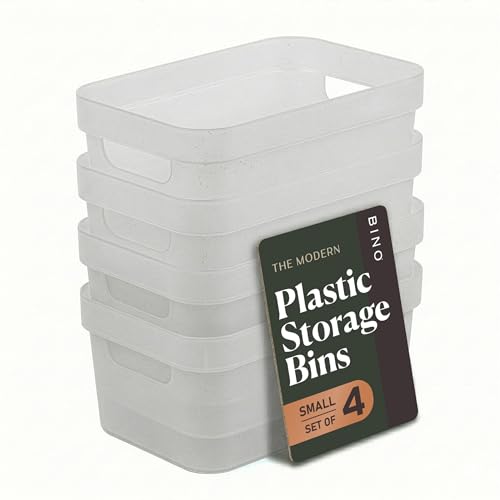 BINO | Plastic Storage Bins, 4 Liter - 4 Pack, Frosted | THE MODERN COLLECTION | Plastic Bins for Organization | Woven Storage Baskets for Organizing | Pantry Shelf Organizer Basket Container Bin - color: Frosted, size: 4L | 4-Pack