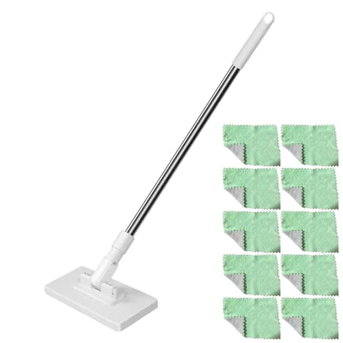 Snap Grip Mini Mop, Zero Touch No Wash Cloth Changing Mop for Swiffer Pads & Face Towels, Adjustable Handle for Wet Dry Floor Cleaning on Tile, Hardwood, Corners (10 Reusable Cloths) - color: B-mop+10 Cloth