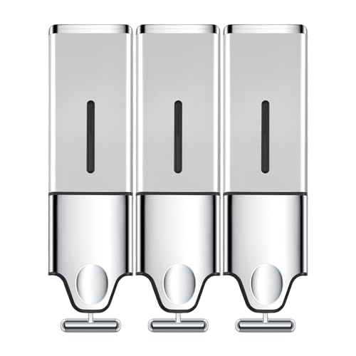 3-in-1 Quadrate Dispensers for The Shower,Shower soap Dispenser,Conditioner Dispenser, Shampoo Dispenser,No Drilled Wall Mounted Distributor,Hotel,Bathroom,Home (Triple, Silvery) - color: Triple Silvery