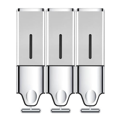 3-in-1 Quadrate Dispensers for The Shower,Shower soap Dispenser,Conditioner Dispenser, Shampoo Dispenser,No Drilled Wall Mounted Distributor,Hotel,Bathroom,Home (Triple, Silvery) - color: Triple Silvery
