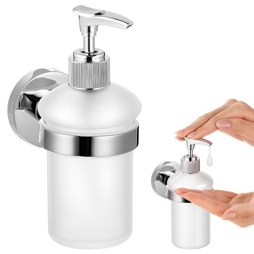 1 Pack Hand Soap Dispenser Wall Mount Bathroom Glass Soap Dispenser Pump Bottle with Stainless Steel Pump for Kitchen Bathroom Countertop