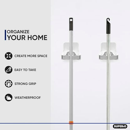 Superio Mop and Broom Holder, Set of 20 Single Piece Hooks, White Plastic Wall Mount Cleaning Storage Tool Organizer, Heavy-Duty Hook for Kitchen, Closet Garage, and Office - size: 20