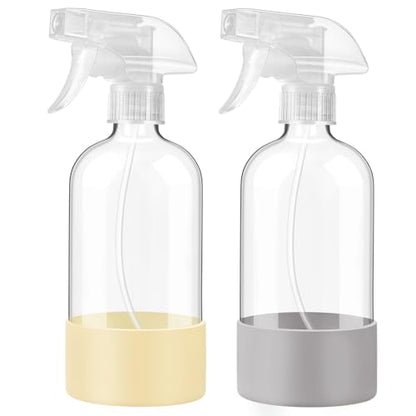 JohnBee Glass Spray Bottles with Silicone Sleeve, 2 Pack16 oz Empty Refillable Containers with Adjustable Spray Nozzles, Spray Bottles for Hair, Cleaning Solutions and Plants Pale Yellow&Grey - color: Pale Yellow&Grey