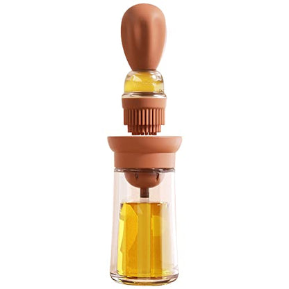 Oil Dispenser with Brush - Glass Olive Oil Dispenser for Kitchen, 2 IN 1 Oil Dispenser Bottle with Silicone Basting Brush for Cooking Vinegar Sauce BBQ Grill Frying, T-OB21, Red - color: Iron Yellow