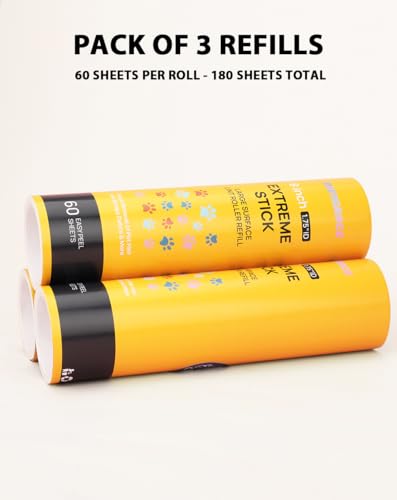 8 inch Large Lint Roller Refills for Scotch-Brite 50% Stickier Large Surface Lint Roller 60 Sheets per Refill, Pack of 3, 180 Sheets Total, Works Great On Pet Hair - size: 3-Pack