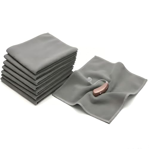 Extra Fine Microfiber Hearing Aid Cloth Wipes, 10 Pack Lint Free Hearing Aid Cloth, 15 x 15 cm Reusable Dry Wipes for Hearing Aids, Scratch Free Microfiber Cloth for Glasses, Screens, Grey