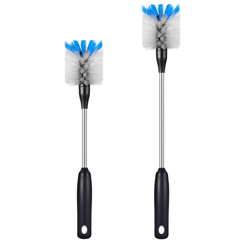 MOSOLAN Stainless Steel Bottle Brush with Replaceable Head, 2 Pack Long Handle Scrubbing Brush for Water Bottles, Glasswares, Mugs, Flasks, Tumblers, Vases, and Kitchen Sink, White, 13 in - 15 in - color: White, size: 13-15 Inch (Pack of 2)