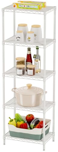 SINGAYE 5 Shelves Storage Shelf Wire Closet Bathroom Organizers Metal Pantry Kitchen Small Garage Shelving Unit Laundry Room Organization Home Corner Rack Estantes para Cocina White 10" Dx16 Wx55”H - color: White, size: 5 Tier 10"Dx16"Wx55"H