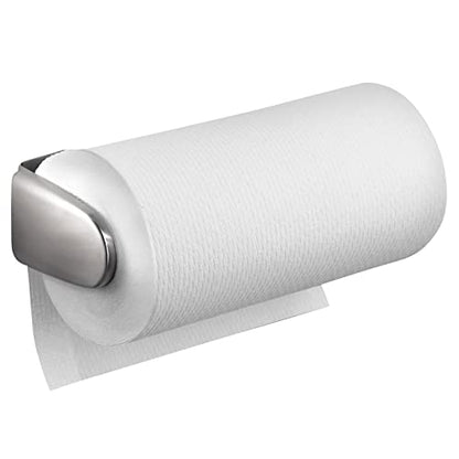 mDesign Metal Wall Mounted Paper Towel Holder Dispenser for Walls or Under Cabinet in Kitchen, Pantry, Cupboard, Sink Storage, Holds Jumbo Rolls - Omni Collection - Brushed Stainless Steel - color: Brushed