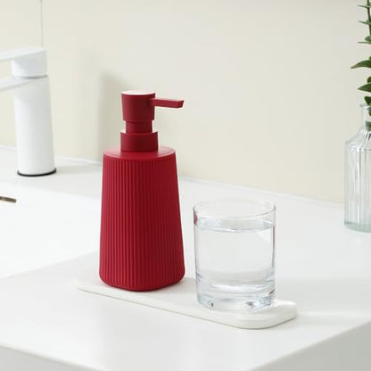 Small Soap Dispenser for Bathroom and Kitchen, Modern Farmhouse Striped Style Plastic Hand Soap Dish Soap Dispenser with Pump Matte Red - color: Red