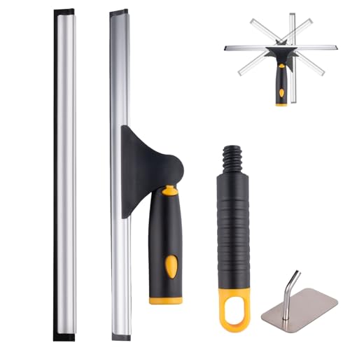 Swivel Shower Squeegee for Glass Doors, All-Purpose Anti-Slip Window Squeegee with 2 Blades, Window Cleaner Tool Bathroom Squeegee for Shower Doors, Tile Shower Walls，Mirrors,Car Windshields - color: Black, size: 12 Inch