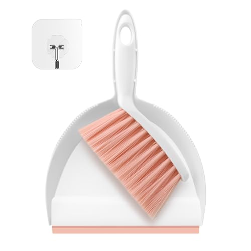NACENA Handheld Dustpan and Broom Set – Mini Compact Brush Combo for Desktop, Sofa, Car & Kitchen Crumbs Small Cleaning Tool with Stiff Bristles, Pink - color: Pink-1, size: 1 Pack