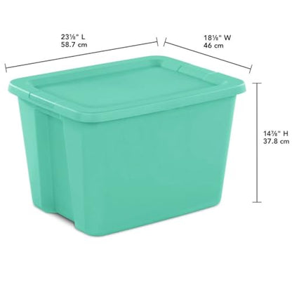 18 Gallon Storage Tote, Teal Heavy Duty Plastic Bin with Snap-On Lid, Stackable Container for Garage, Attic, Closet