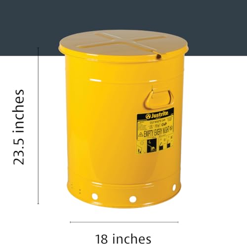 Justrite 09711 21 Gallon Oily Waste Can with Out Lever Yellow - color: Yellow, size: 21 Gallon, style: Hand-Operated Lid