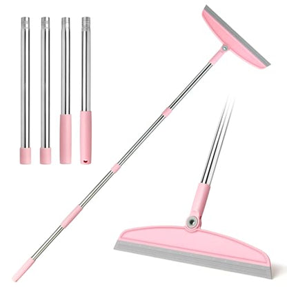 Multifunction Silicone Broom, 54 Inch Adjustable Long Handle Rubber Broom Sweeper for Floor Bathroom Kitchen Shower Pet Hair Glass(Gray Pink)