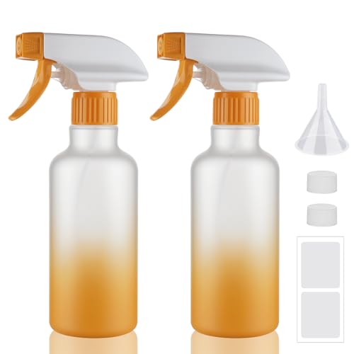 Plastic Spray Bottles 12oz 2 Pack Adjustable Mist/Stream Spraying Heavy Duty Square Water Spray Bottles for Hair, Cleaning Solutions, Plants，Essential Oils (Yellow) - color: Yellow