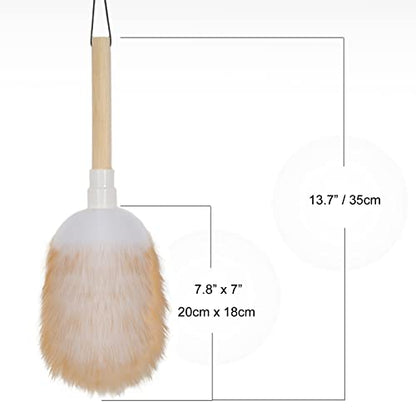Feather Duster, Lambswool Duster for Cleaning Set of 2, Wooden Handle with Hanging Rope, Washable Reusable Small Hand Duster for Cleaning Wall Plant Desk, Blind Cleaner Duster Tool
