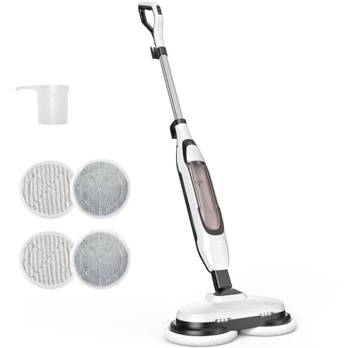 OLIXIS Steam Mop, All-in-One Scrubbing Steam Mops for Floor Cleaning with Rotating Pads, Floor Steamer with 2 LED Lights, 4 Cleaning Modes, Swivel Steering, 16.4 FT Cord, Safe for Hardwood and Tile - color: White and Black, size: 14"* 6" * 47"