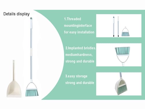 Mini Broom with Dustpan for Kids,Little Housekeeping Helper Set (White+Green) - color: White+green
