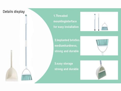 Mini Broom with Dustpan for Kids,Little Housekeeping Helper Set (White+Green) - color: White+green