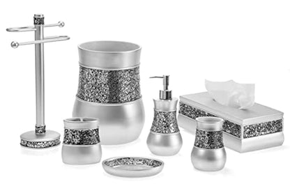 Crackled Glass Silver Tissue Box Cover Rectangular - Decorative Bling Tissue Box Holder With Beautiful Mosaic Glass - Elegant Tissue Holder For Bathroom With Durable Bottom Slider (Silver Collection) - style: Tissue Box Cover
