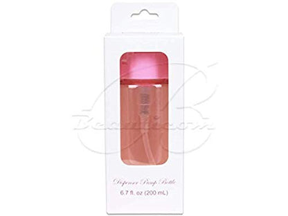 7oz Pink Push Down Pump Dispenser Empty Refillerble Bottle with Flip Top Cap - for Nail Polish, Travel, Cosmetics Packaging - color: Pink, size: 7 Ounce - 1 Bottle