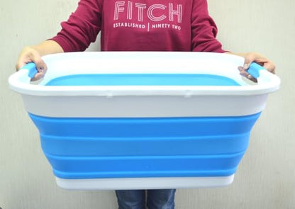 SAMMART 41L (10.8 gallon) Collapsible Plastic Laundry Basket - Foldable Pop Up Storage Container/Organizer - Portable Washing Tub - Space Saving Hamper/Basket (Rectangular, Sky Blue) - color: Sky Blue