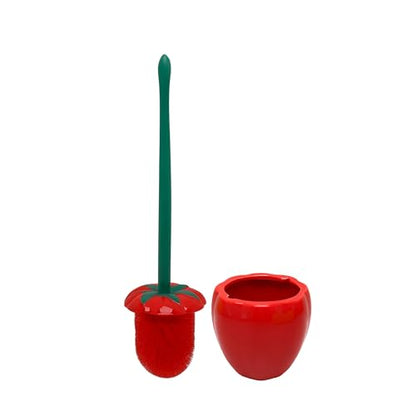Deep & Sturdy Toilet Bowl Brush with Holder - Tomato Bowl Brush - Durable Scrubbing - Toilet Cleaners - Household Essentials - Bathroom Cleaner - Cleaning Supplies - Household Supplies - color: Tomato