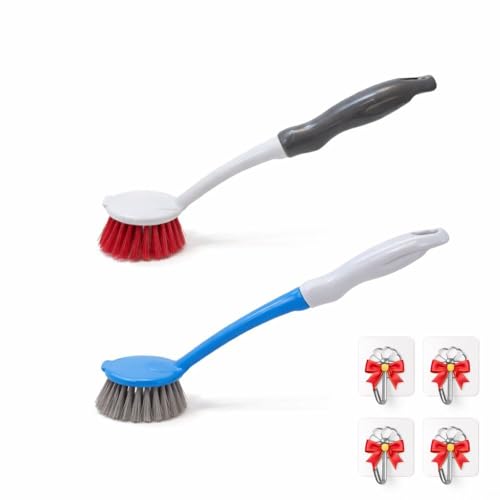 Dish Kitchen Sink Cleaning Brush | Tough Bristle Scrubber with Comfortable Grip | Bathroom Tile & Utensil Cleaner | Multipurpose Household Cleaning Tool | Pack of 2 - style: Long Handle Sink Brush Pack of 2