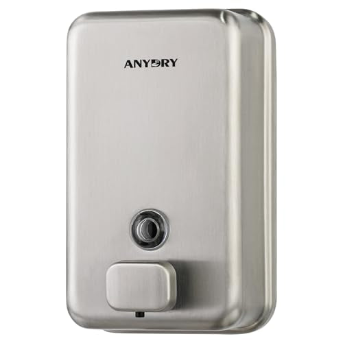 anydry Commercial Wall Mounted Soap Dispenser 37oz 1100ml Large Capacity Brushed Stainless Steel Manual Dispenser for High Traffic Restrooms - color: Brushed