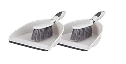 Dustpan and Brush Set, Hand Broom with Ergonomic Grip Handle - Rubber Edge for Easy Dirt Pickup, Durable Material - Grey & Blue Hand Brush by Superio, 2-Pack (Gray, 2-Pack) - color: Gray, 2-pack