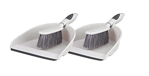 Dustpan and Brush Set, Hand Broom with Ergonomic Grip Handle - Rubber Edge for Easy Dirt Pickup, Durable Material - Grey & Blue Hand Brush by Superio, 2-Pack (Gray, 2-Pack) - color: Gray, 2-pack