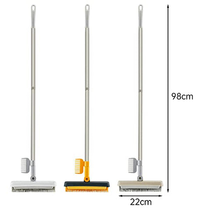 3 in 1 Floor Scrub Brush with Squeegee and Long Handle, 3 in 1 Silicone Crevice Grout Brush with 180 Degree Rotating Head for Floor Kitchen Bathroom Wall Deck Tile Cleaning - color: Yellow Green