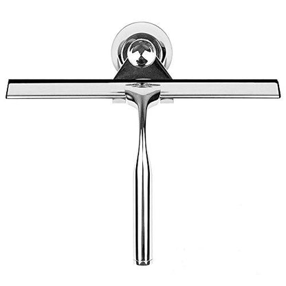 ENEE Shower Squeegee, Stainless Steel Glass Squeegee with Suction Cup Hook Holder, Deluxe Window Wiper Squeegees for Bathroom Glass Door, Mirror, Tiles, Cars (with 1 Extra Silicone Blade)