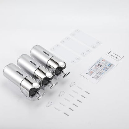 Shampoo and Conditioner Dispenser,Dispensers for The Shower,Shower Soap Dispenser 3 Chamber No Drill,Shampoo Conditioner Body Wash Dispenser Wall Mount for Bathroom(Triple x 17.6 oz,Silver) - color: Silver