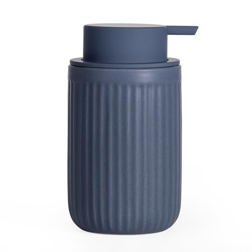 INGOFIN Ceramic Lotion Dispenser - 12oz Liquid Hand Soap Dispenser Bathroom, Modern Refillable Dish Soap Dispenser with Pump for Kitchen, Stripe Blue - color: Liquid-blue