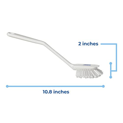 Remco 2 25/64 in W Dish Brush, Medium, 8 in L Handle, 3 1/8 in L Brush, White, Plastic 42375-1 Each - color: White