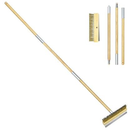 Pizza Oven Brush Brass Bristles with Steel Scraper 60 Inch Long Wood Handle Outdoor Pizza Oven Tool - size: 60 Inch Long