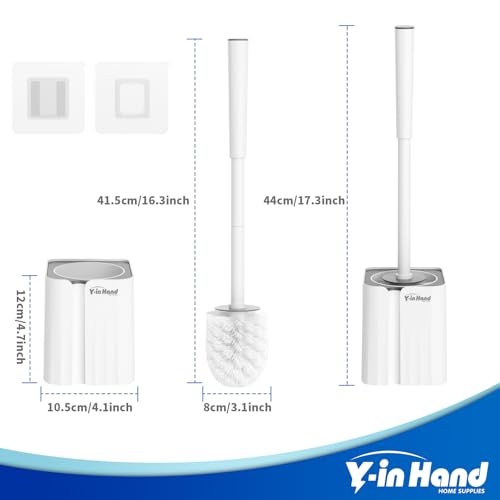 Y-in Hand Toilet Bowl Brush and Holder Set, Compact Toilet Scrubber Brush for RV and Bathroom Cleaning, Durable Classic 360°PP Bristle, Drip-Proof, Wall Mountable.（White） - color: White Classic