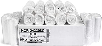 Aluf Plastics - 12-16 Gallon Clear Trash Bags - 24" x 33"- 8 Micron Equivalent High Density Value Garbage Bags for Bathroom, Office, Industrial, Commercial - (1 Pallet of 100 Cases, 10000 Bags Total) - color: Clear, style: 12-16 Gal, 8 Micron Equiv, 100,0