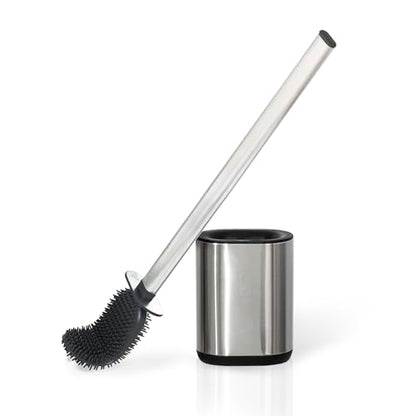 Sineng Silicone Toilet Brush and Holder Set, Stainless Steel Toilet Cleaning Brush, One-Piece Long Handle, Flexible Compact Modern RV Toilet Bowl Brush for Bathroom - color: Stainless Steel