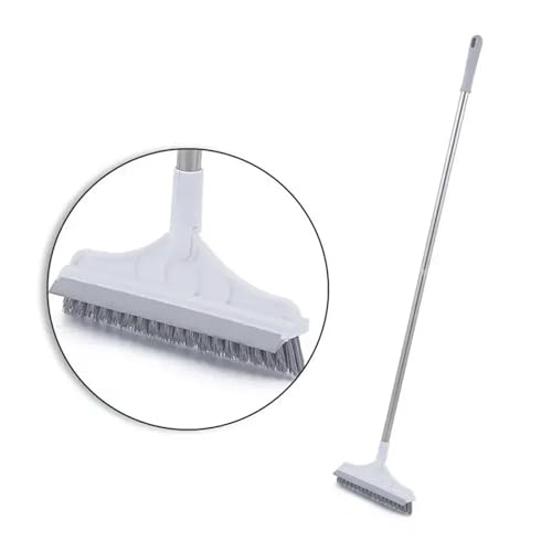 Rotating Floor Scrub Brush Long Handle Windows Squeegee Stiff Bristle Broom Mop 2In1 for Bathroom Kitchen Floor Crevice Cleaning(White) - size: White