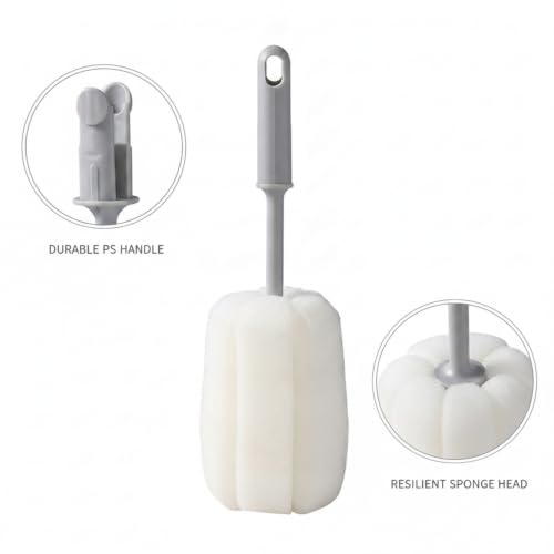 Long Handle Bottle Brush with Sponge Head, 13 Inch Cleaning Tool for Vacuum Flask and Narrow Neck Containers (1 PC) - color: White