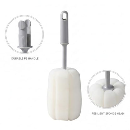 Long Handle Bottle Brush with Sponge Head, 13 Inch Cleaning Tool for Vacuum Flask and Narrow Neck Containers (1 PC) - color: White