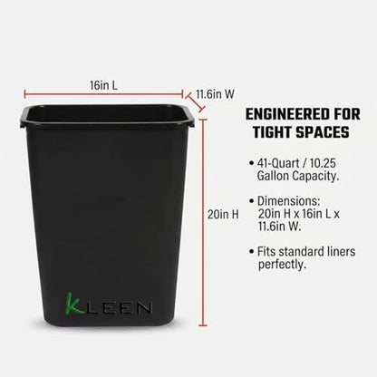 Kleen Commercial Soft-Sided Wastebasket 41qt, 20" x 16" x 11.6", Black Plastic (2 Pack)