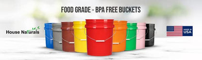 House Naturals 1 Orange and Black Gallon Food Grade Buckets pails with Lids BPA Free Plastic containers -(Pack of 6) Made in USA