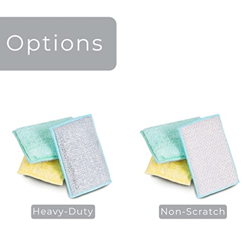 Smart Design Non Scratch Scrub Sponge with Bamboo Odorless Rayon Fiber - Set of 9 - Ultra Absorbent - Soft and Scrubber Side - Cleaning, Dishes, and Hard Stains - Spring - Yellow, Mint, Blue