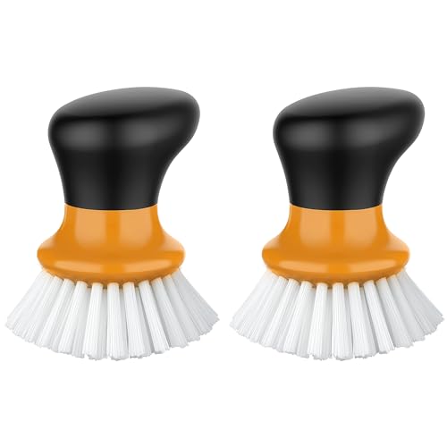 MR.SIGA Dish Scrub Brush, Palm Brush Dish Scrubber with Ergonomic Grip, Kitchen Brushes for Dishes, Orange, Pack of 2 - color: Orange